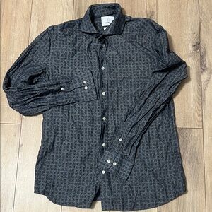 Black Button-Front Patterned Long Sleeve Dress Shirt by Black